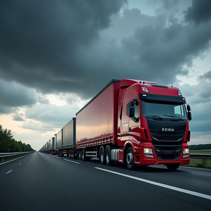 red lorry transport standing on highway